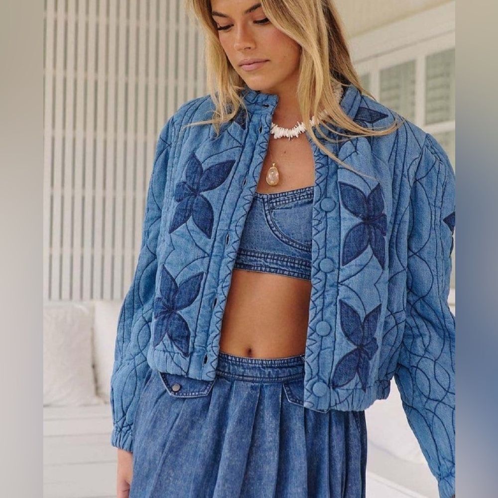 Free People Quinn Patchwork Quilted Jacket, Cottagecore L. New.